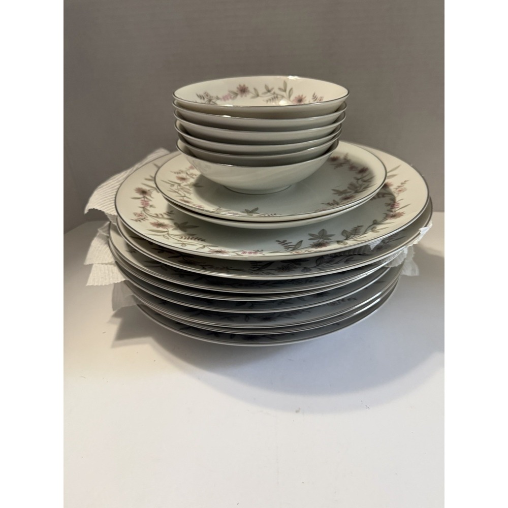 Franconia Krautheim Fascination China Set Pink Floral Platinum Rim Bavaria Germa
